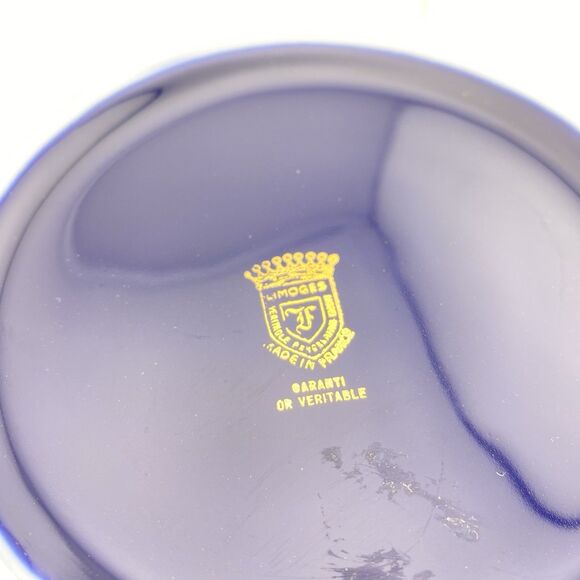 Vintage Limoges Cobalt Blue Gold Trim 9” Lidded Jar Courting Couple France - Picture 7 of 9